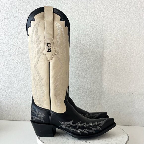 Rod Patrick Womens Cowboy Boots 8C Black Ivory Western Cowgirl Tall Pointed Toe - Picture 2 of 14